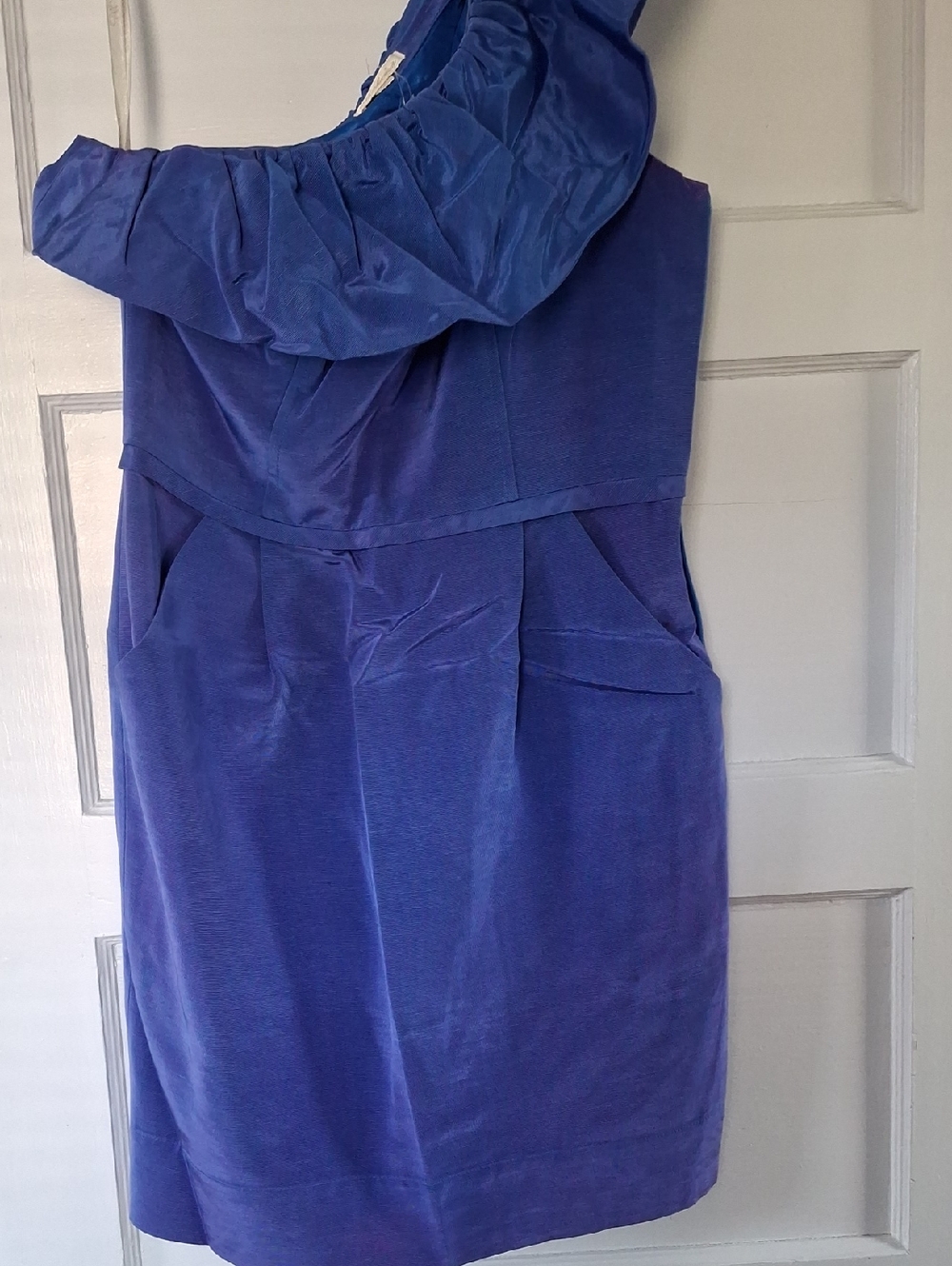 Shoshanna One-Shoulder Ruffle Dress in Cobalt Blue
